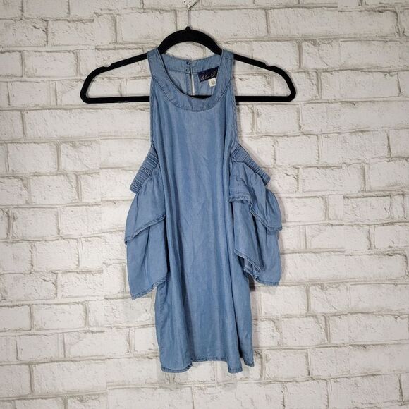 Blue Rain lyocell blue open shoulder top - Picture 1 of 12